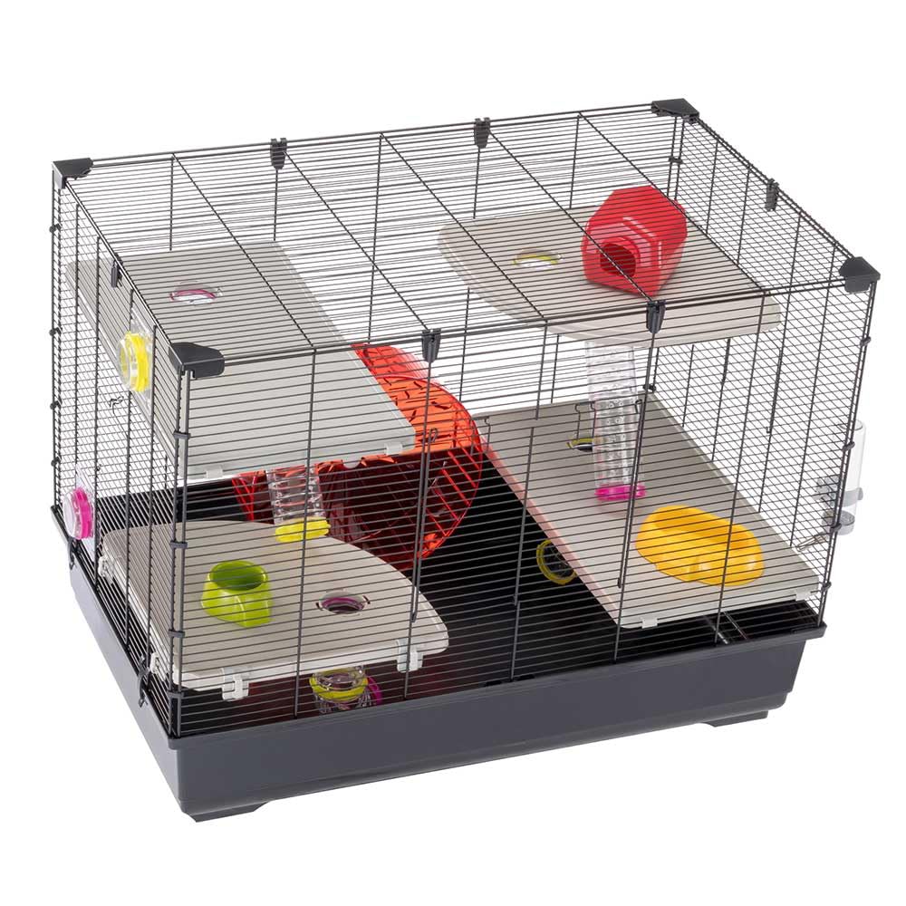 Ferplast Jaula Hámster Village 80, Jaula para Hámster de 5 Niveles con Casita y Bebedero, Túnel de Juegos para Hámster, Rueda Hamster, 82 x 51 x h 62 cm, en Metal Pintado y Plástico