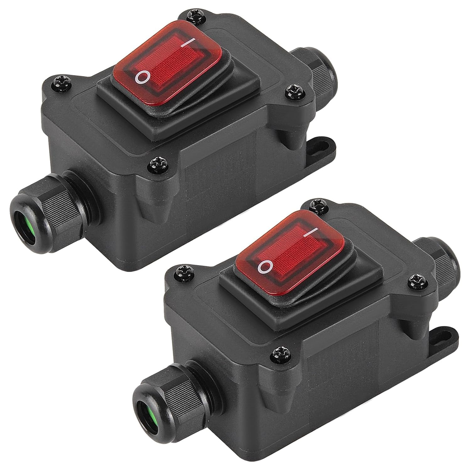 ALAMSCN 2PCS IP67 Waterproof Inline Cord Switch with Red Indicator Light 12-24V 20A Dual Position ON/Off Control Waterproof DPST Rocker Switch for Indoor Outdoor