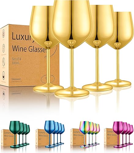 Miniatura 12 de Juego de 4 Copas de Vino de Acero Inoxidable Irrompibles Verdes de 18 oz, Copas de Vino de Metal Únicas para Exteriores, Viajes, Camping, Piscina,