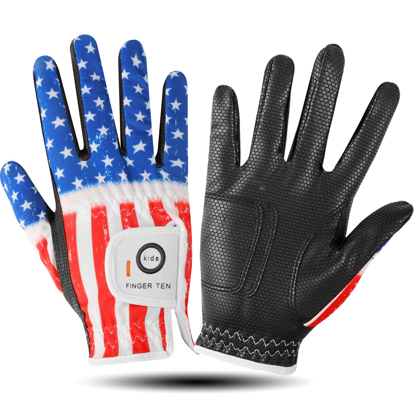 Golf Gloves Kids All Weather Soft for Left and Right Hand Rain Grip Breathable Value Pair, Golf Gloves for Girls Boys Wear-Resistant Non Slip Comfortable Color Black Green White (Vermeil, Medium)