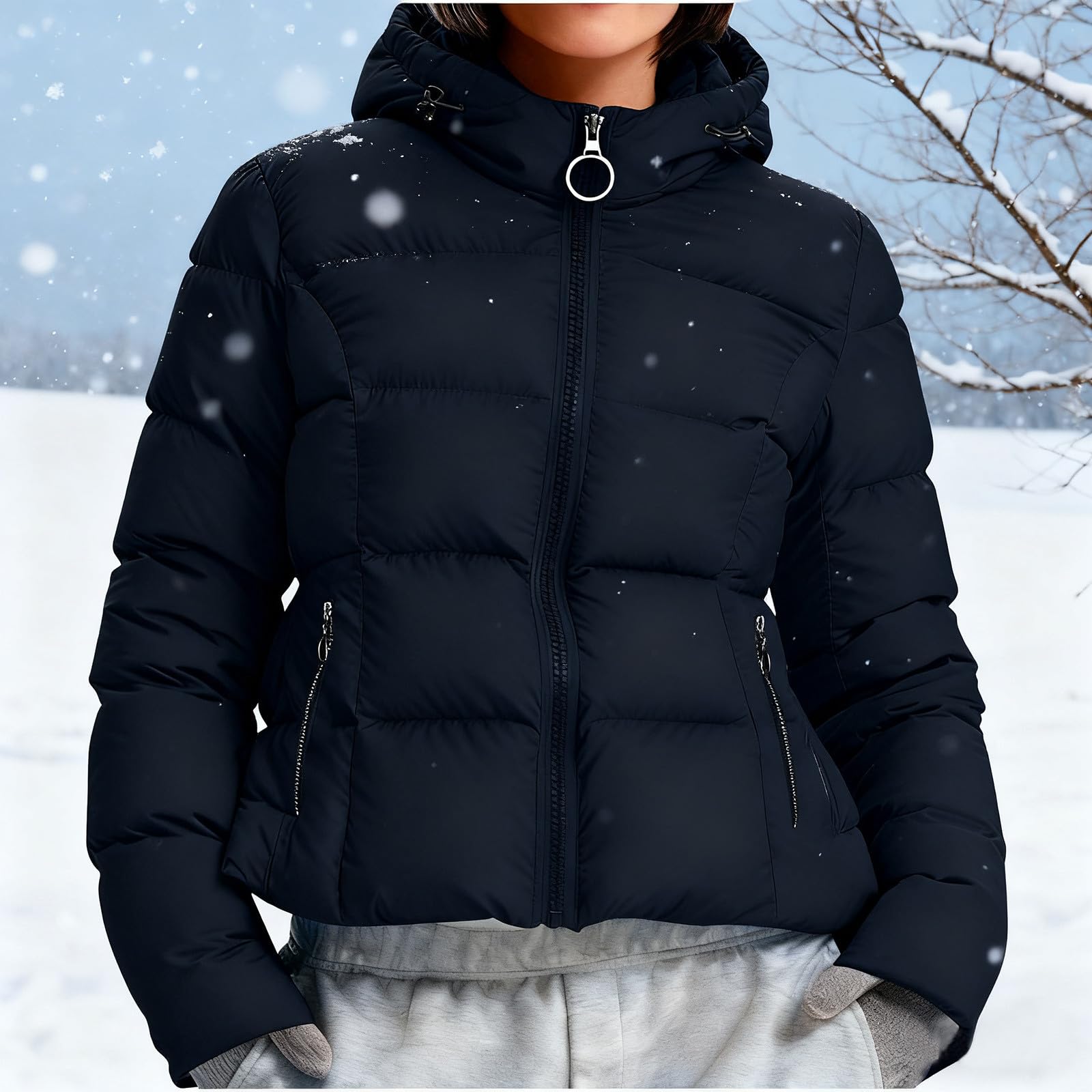 HAOLEI Chaqueta Mujer Invierno Chaquetas Acolchado con Capucha Cálido Abrigo Parka con Capucha Viento Cremallera Grueso y Cálido Cazadora Manga Larga con Bolsillos Otoño Invierno Ligero Outwear