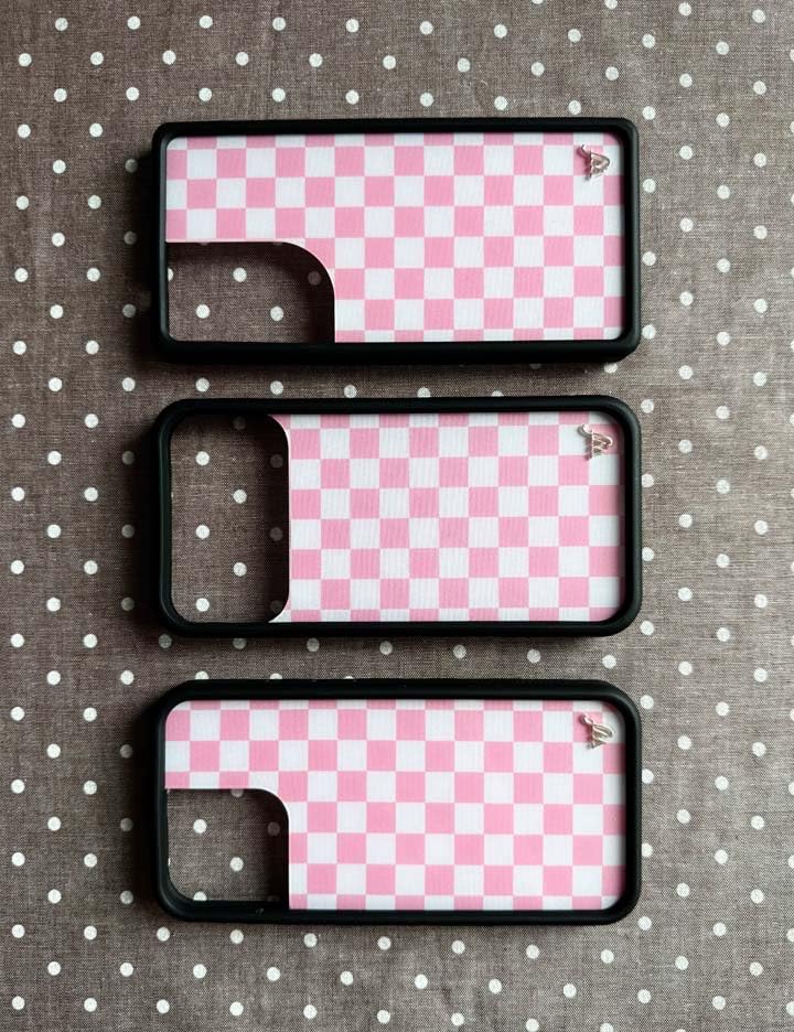 Image of Wildflower Cases - Compatible with iPhone 16 Pro Max | Protective Black Bumper, 6.5ft Drop Test Certified, Women Owned Small Business | Checkers Pink