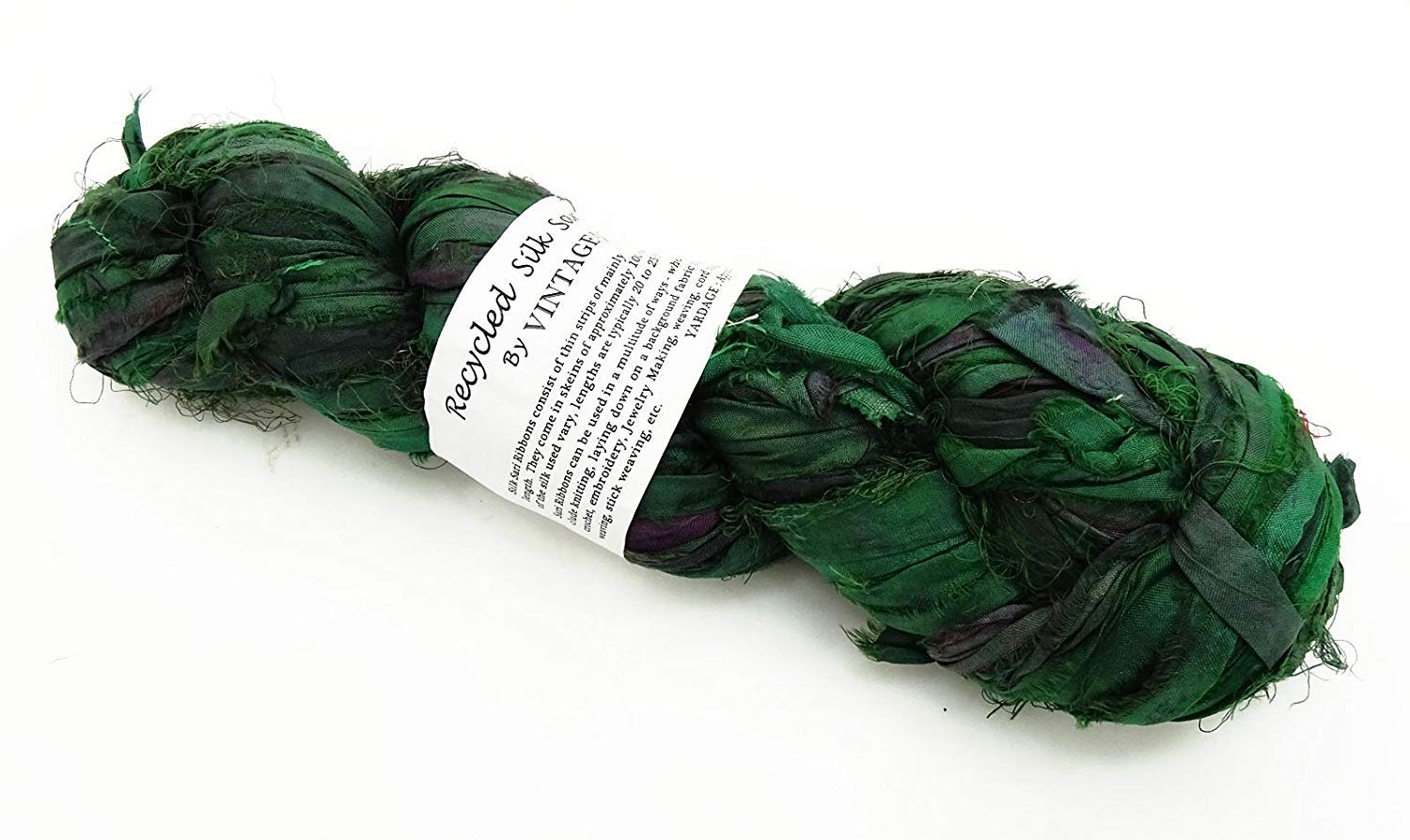 Vintageandyou 100g Recycled Sari Silk Ribbon Yarn, Jewelry Making Trim - Dark Green Mix