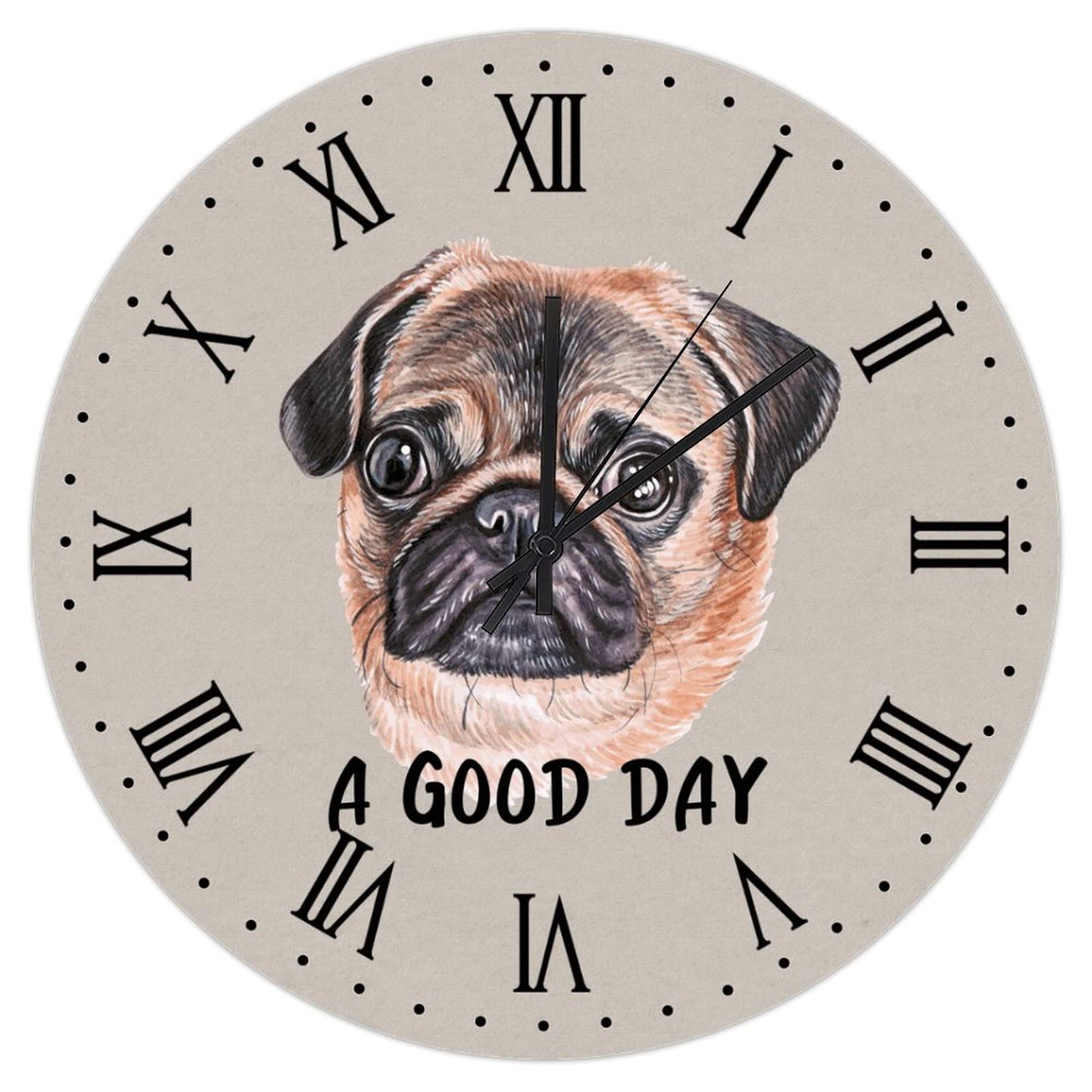 Horloge murale en bois 30,5 cm A Good Day avec motif chiot mignon