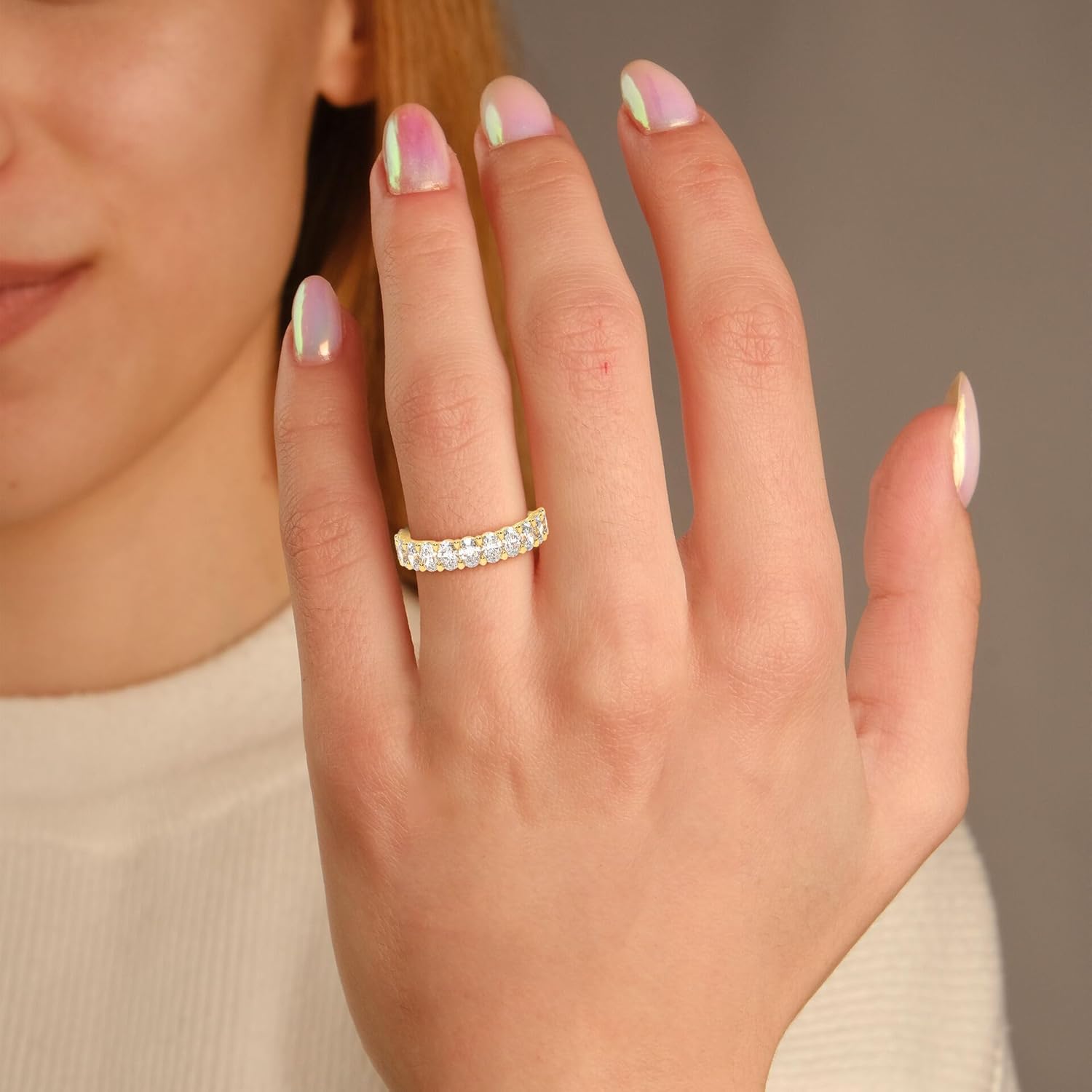 Half Eternity Wedding Band Ring for Women, 1.85 Carat (ctw) Oval Cut Lab Created Moissanite Rings in 10K / 14K Solid Gold or 925 Sterling Silver Jewelry Gift for Her