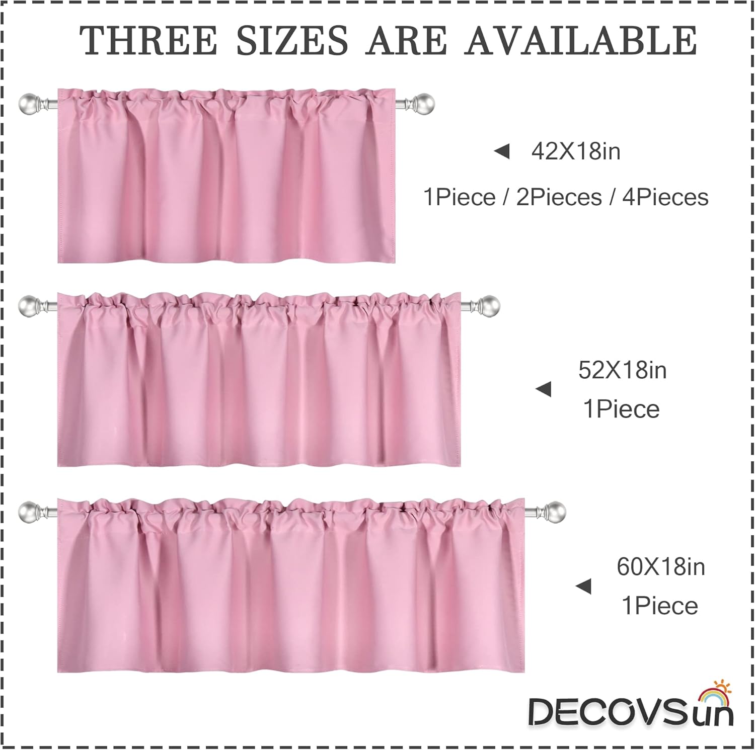 DECOVSUN Baby Pink Valance for Windows 42x18 Inch Solid Thermal Insulated Blackout Rod Pocket Kitchen Short Curtain Toppers Valance for Bathroom Living Room 2 Panels