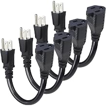 Short Power Extension Cord - 15A 6 Inch 3 Prong Outlet Saver, 1875W 14AWG/3C SJTW Heavy Duty Power Cord Extension Cable NEMA 5-15P to NEMA 5-15R Indoor/Outdoor Use, Black 4-Pack