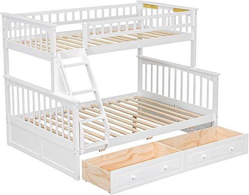 Miniatura 181 de Litera individual sobre matrimonial con cajones, escalera deslizante y almacenamiento, litera de madera con barandilla alta y escalera para niños,