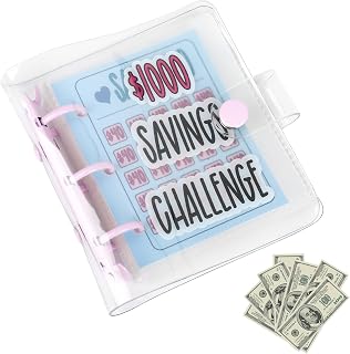 Mini Money Saving Binder with 25 Envelopes, $1000 Savings Challenge Book, Portable Budget Tool (Purple)