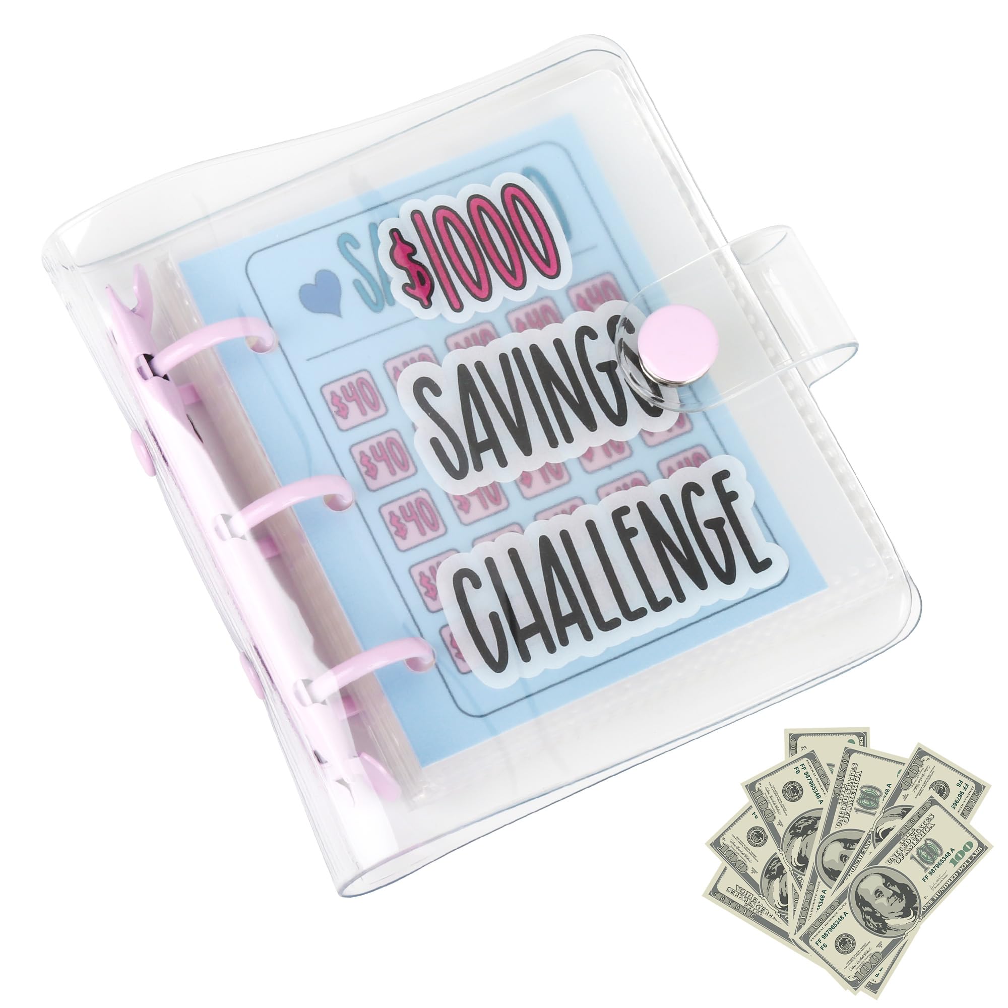 Mini Money Saving Binder with 25 Envelopes, $1000 Savings Challenge Book, Portable Budget Tool (Purple)
