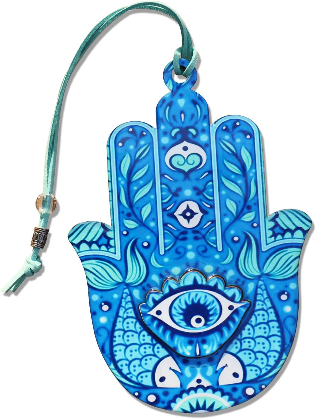 Hamsa Wall Decor | Hand of Fatima Hanging Priestly Blessing Evil Eye Protection for Home & Gift (6.5" - Blue)