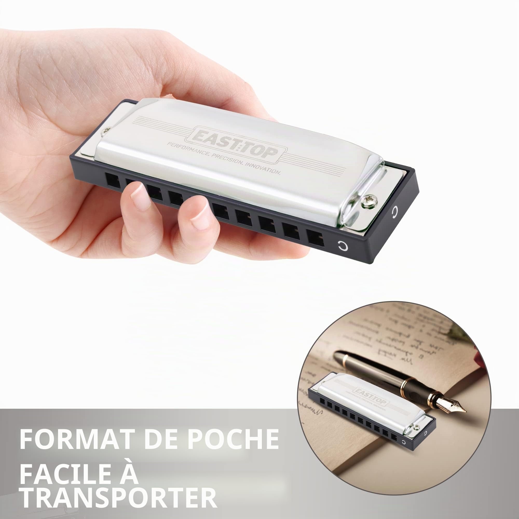 East Top Harmonica blues, 10 Holes Instrument de musique professionnel blues harmonica Diatonique C (T009-1)