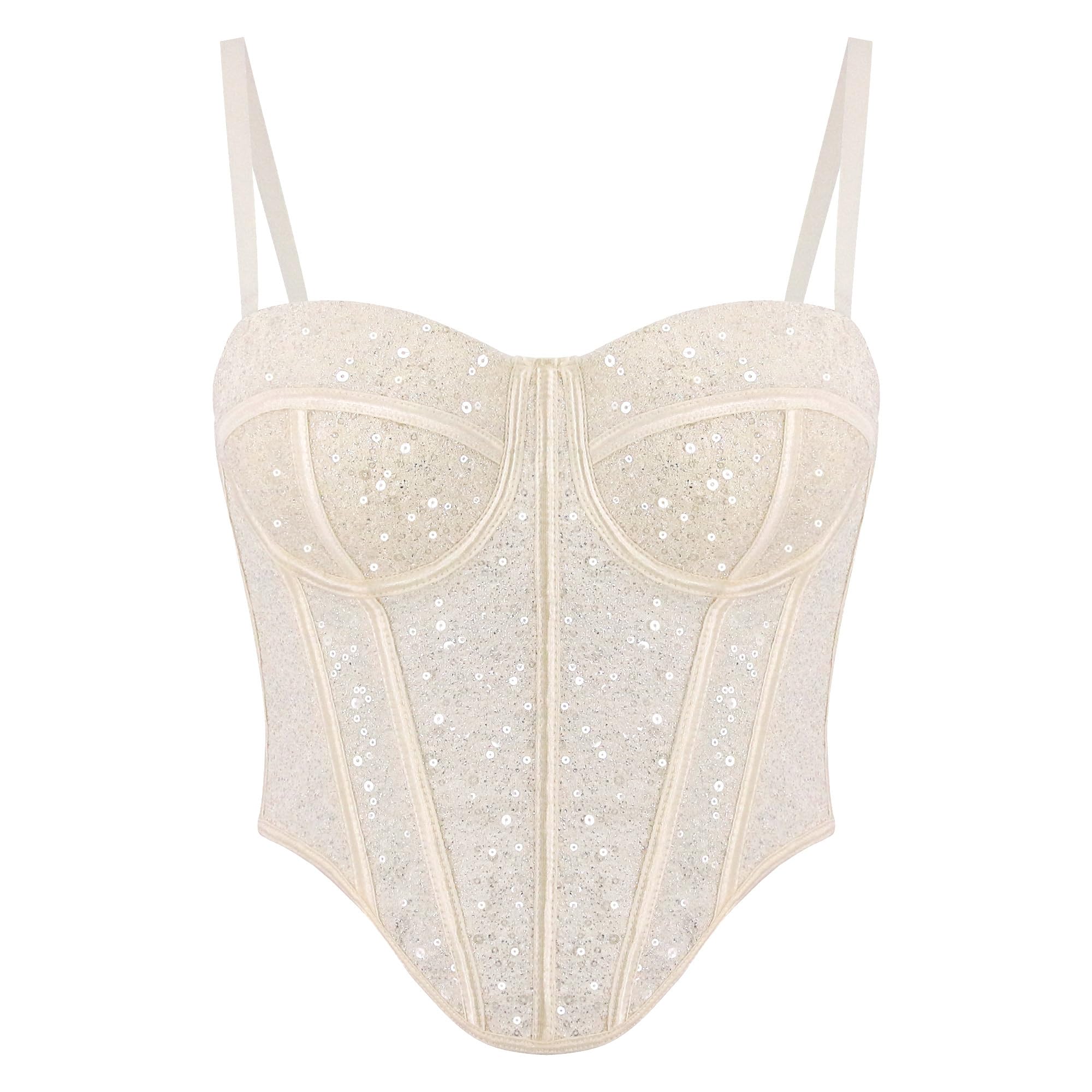 Naimo Damen Pailletten Crop Top Sexy Push Up Korsett Bustier Spaghettiträger Tank Top Cami Party Clubwear