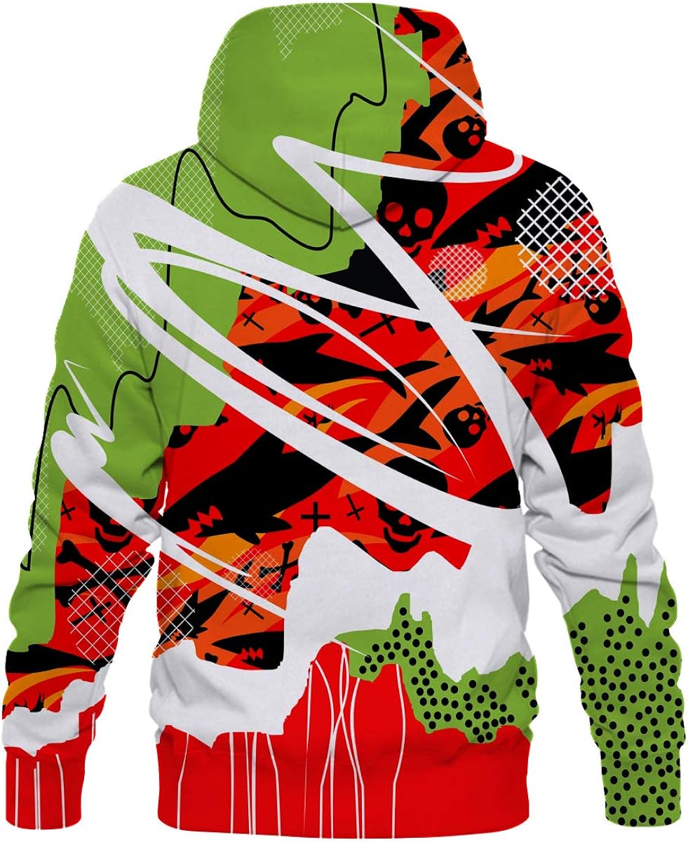 Neemanndy Red and Green Colorful Watercolor 3D Hoodies Long Sleeve Cools Design Sweatshirts with Pocket for Men and Women, XX-Large