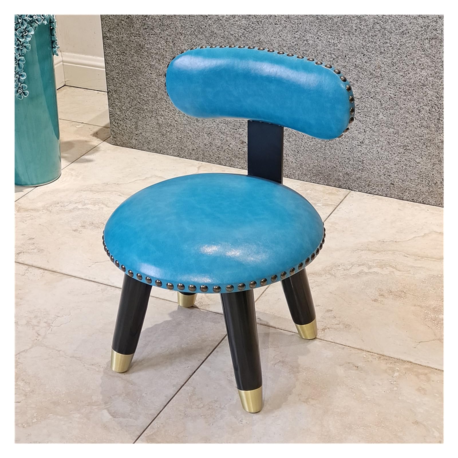 Tabouret de Repos Salon avec Dossier et Repose-Pieds Rond en Cuir