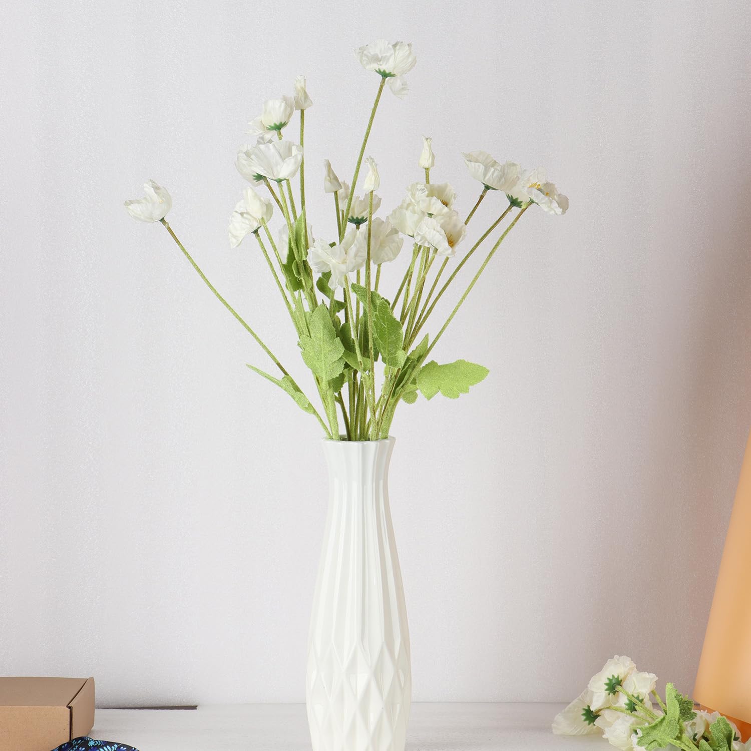 IPOPU Fiori di papavero artificiali bianchi, 6 pezzi, fiori artificiali bianchi con steli, composizioni floreali in seta, per centrotavola per matrimoni, decorazione per casa, tavolo, addio al