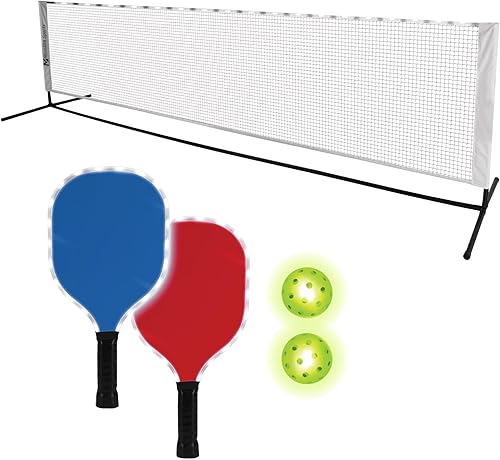Juego portátil de pickleball LED, red iluminada, paletas y bolas, para entrada y patio trasero, todas las edades