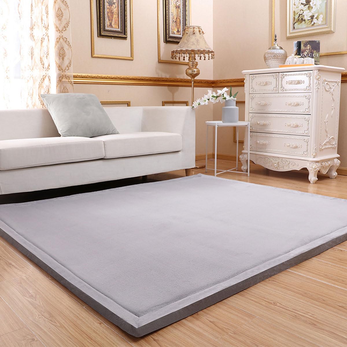 Single tree forest Large Area Rug, 2cm Thick Kids Carpet, Solid Color-Silver Gray-200 * 250cm