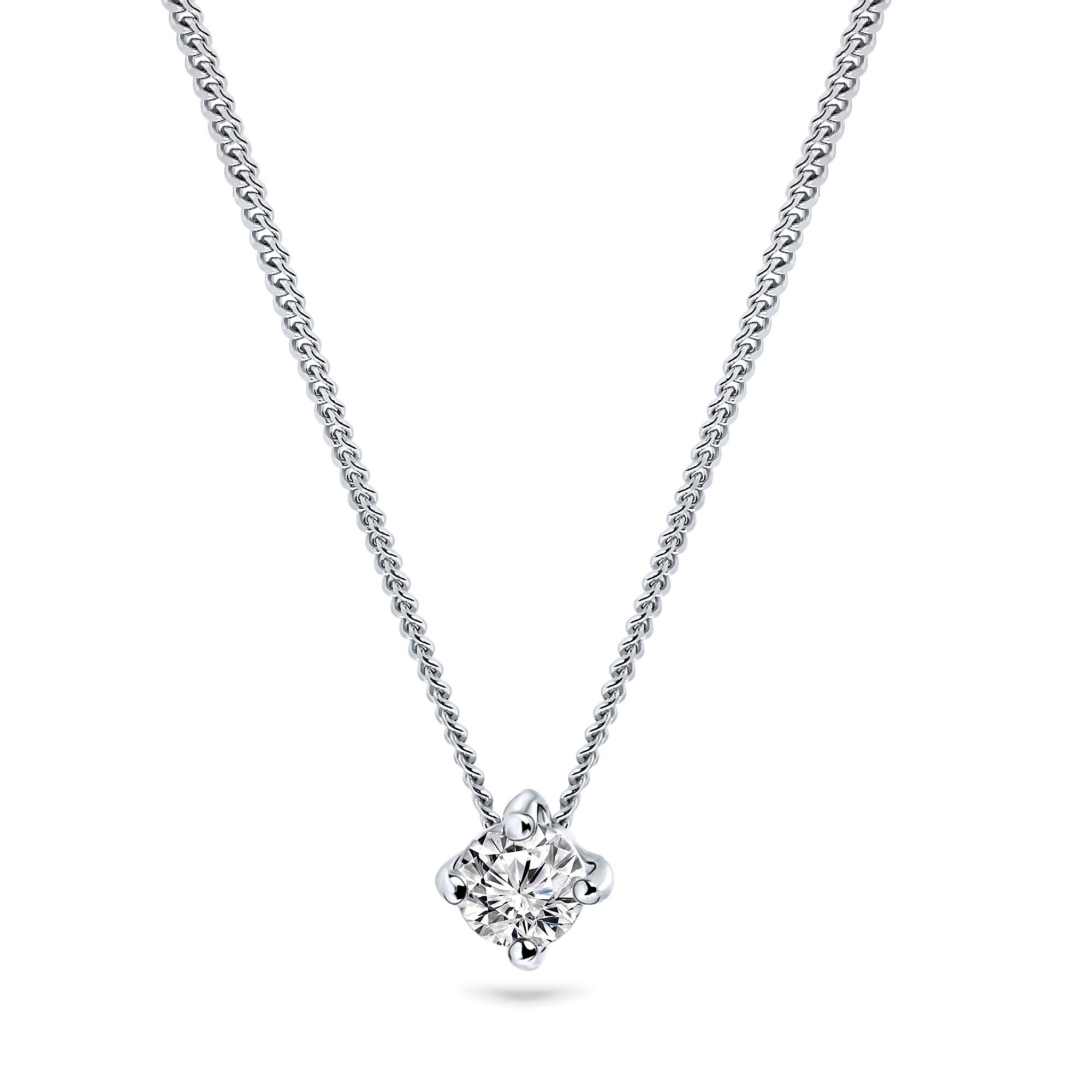 Miore Collana da donna in oro bianco con diamante solitario da 0,07 carati, oro bianco 14 carati/585, lunghezza 45 cm, gioiello con diamante, 45 cm, Oro