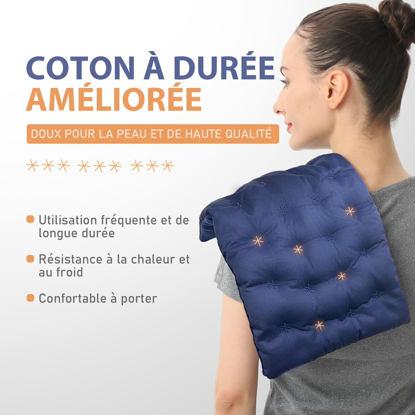 uncn Coussin Chauffant Micro Onde, Bouillotte Micro-onde, Graine de lin,noyaux cerises,grande poche chauffante nuque epaule et dos,cervicales,ventre coton, chaleur humide pour compresse froide38*23cm