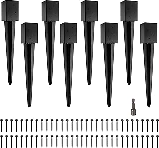 4x4 Fence Post Anchor - 24' Black Powder Coated Metal Ground Spike - Mailbox Post Anchor - 8 Pack