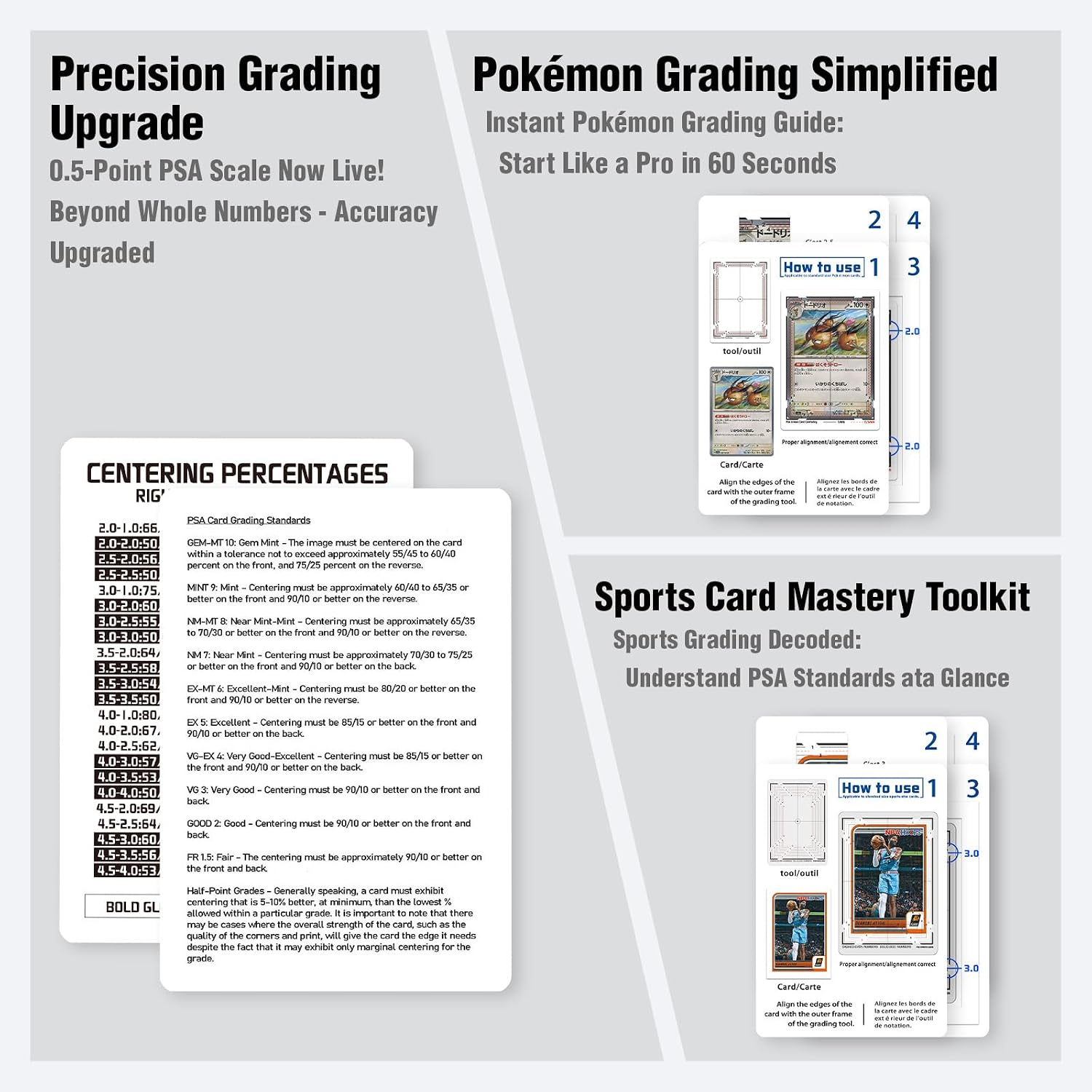 Deyimmei Card Centering Grading Tool, Professional Precision Tool for Anime Collectible & Sports Cards (Two Full-Color Illustrated Instructions)