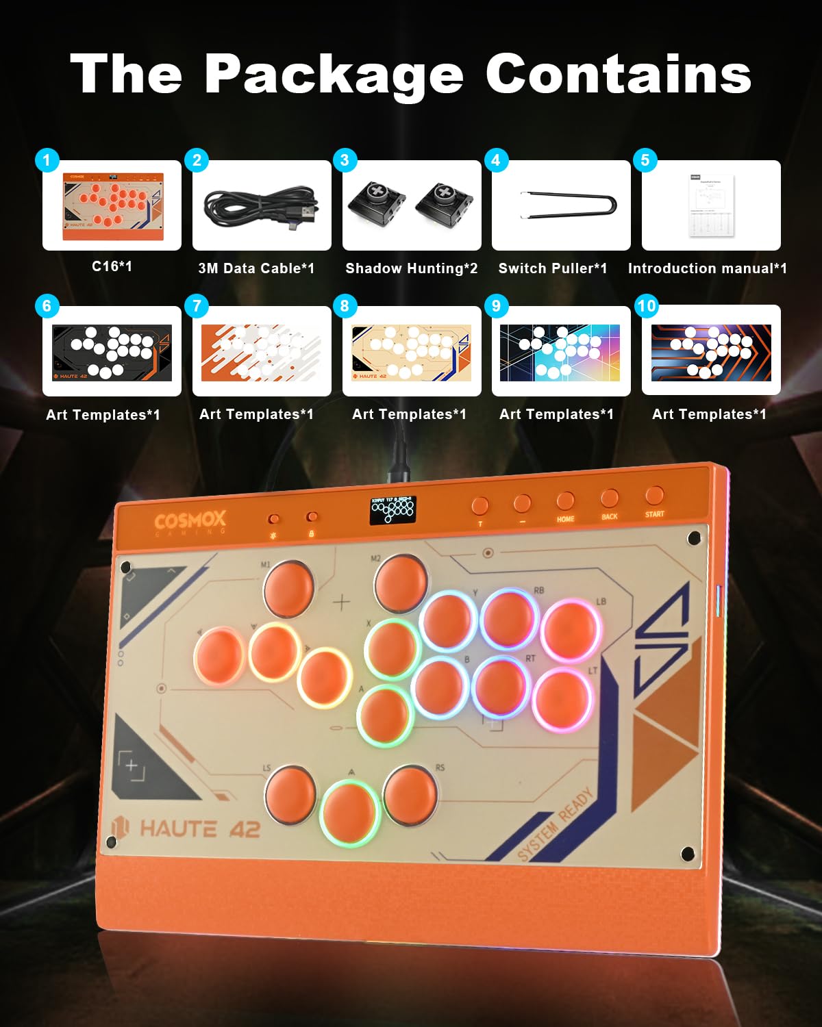 Leverless Controller Arcade Stick: Magnetischer, hebelloser Arcade-Stick mit RGB-Felgen, Premium-Haute42 C16 Arcade-Controller für PC/PS4/Switch-Spiel mit Sperrtaste, unterstützt Hot Swap und