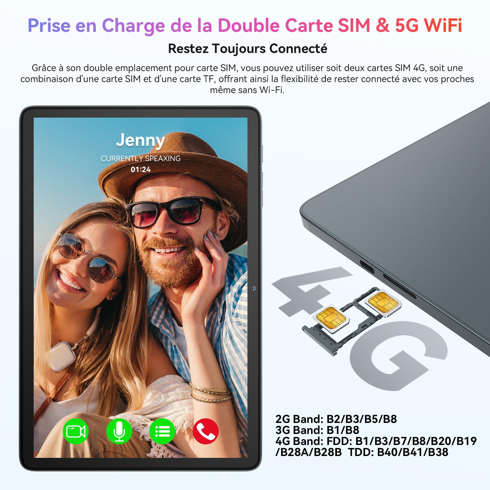 Blackview Android 15 Tablette 10 Pouces Tab60Pro, 4G LTE Tablette Tactile 24Go RAM 128Go ROM(2To TF), Octa Core Tablette Gaming, 5G WiFi/7700 mAh/Widevine L1/Face ID/GMS/GPS/3.5MM Jack