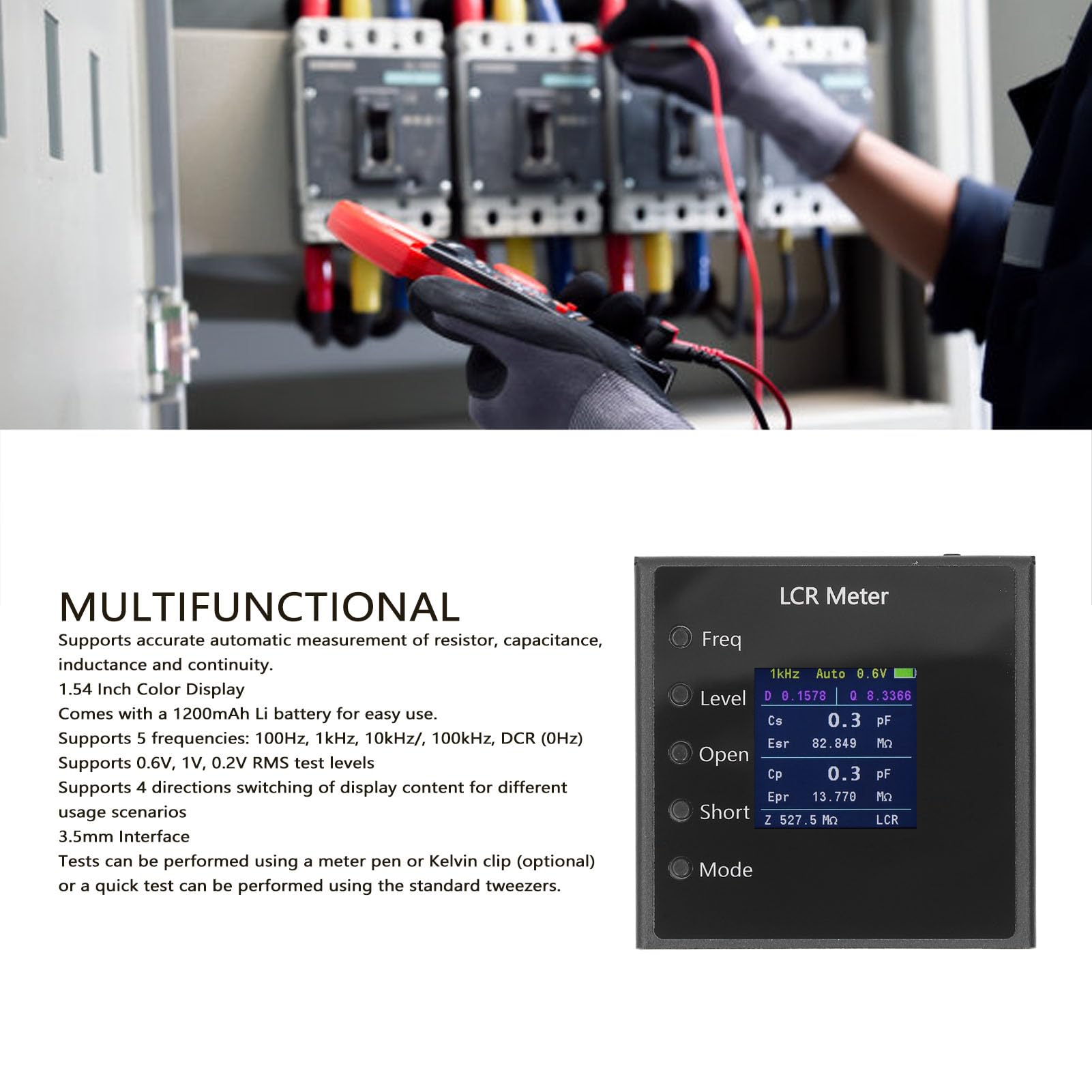 Mini SMD Tester 3.5mm Interface 1.54in Color Screen Capacitance Inductance Resistor Tester