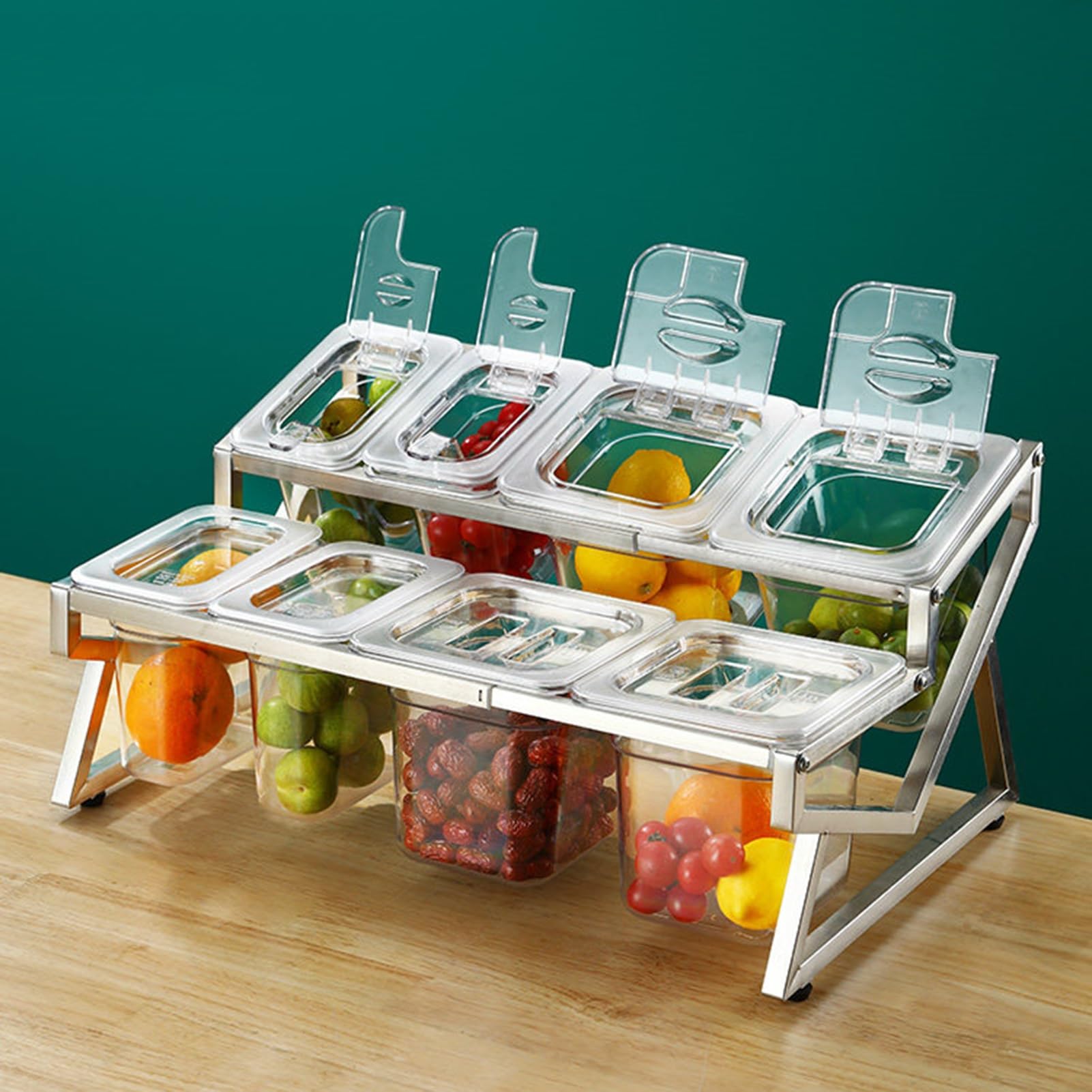 Juego de recipientes transparentes para condimentos con tapa de cuchara, organizador de cocina para especias, soportes duraderos de acero inoxidable, ideal para bufés y tiendas de té con leche
