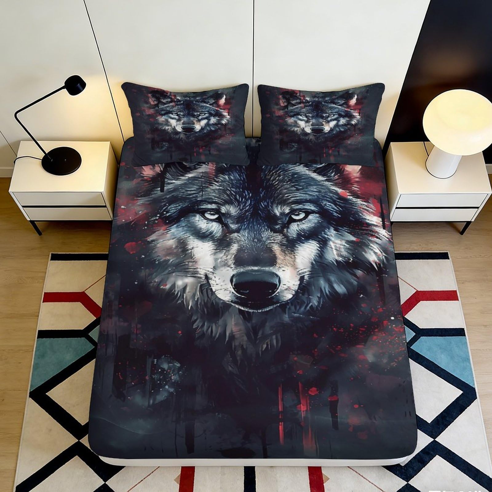 Dhbaneiok Style-9 3D Printed Wolf Art Fitted Sheet Microfiber Bedroom Decor Animal Bed Cover For Home Dorm Easy Care Anti-Slip 90X200x25cm