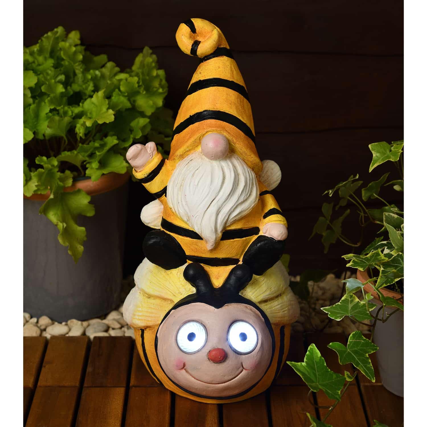 Solar Gonk Riding - Add Some Fun To Your Garden With This Whimsical Solar Gonk Riding A Bee - A Decorative Ornament By Day, And A Cheerful Solar Light By Night (Bee)