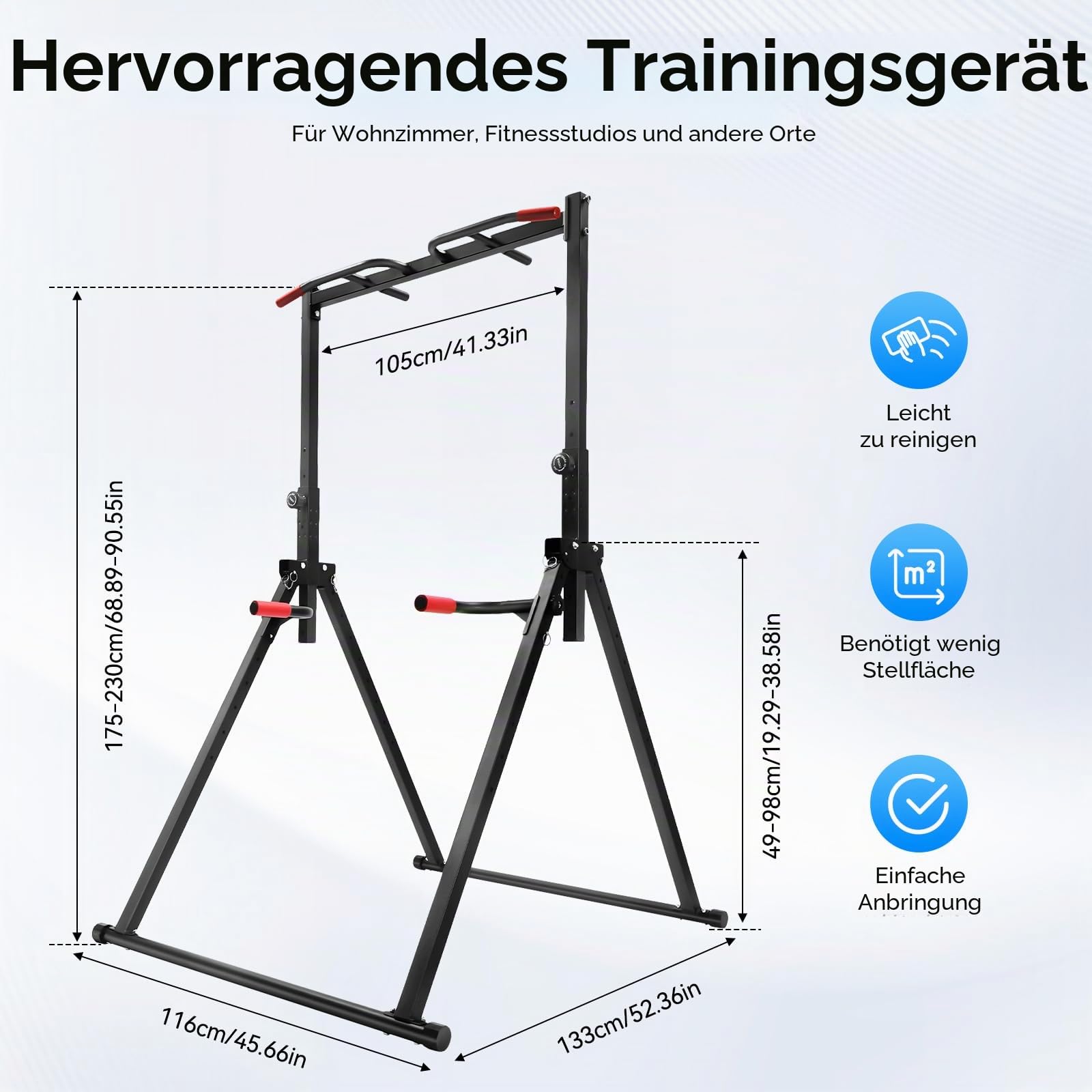 Power Tower Dip Station Faltbar & Höhenverstellbar - Freistehende Klimmzugstange bis 200kg - Multifunktionales Home Gym Krafttraining für Zuhause, Fitnessstudio & Sportzentren
