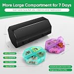 Organisateur hebdomadaire de pilules 4 Temps par jour, 7 Pill Box de jour avec 28 Extra Large Compartiments Daily Pill Case, Portable Pill Container Large Medicine Organizer Porte-vitamine pour suppléments Huile de poisson (Noir Colorful)