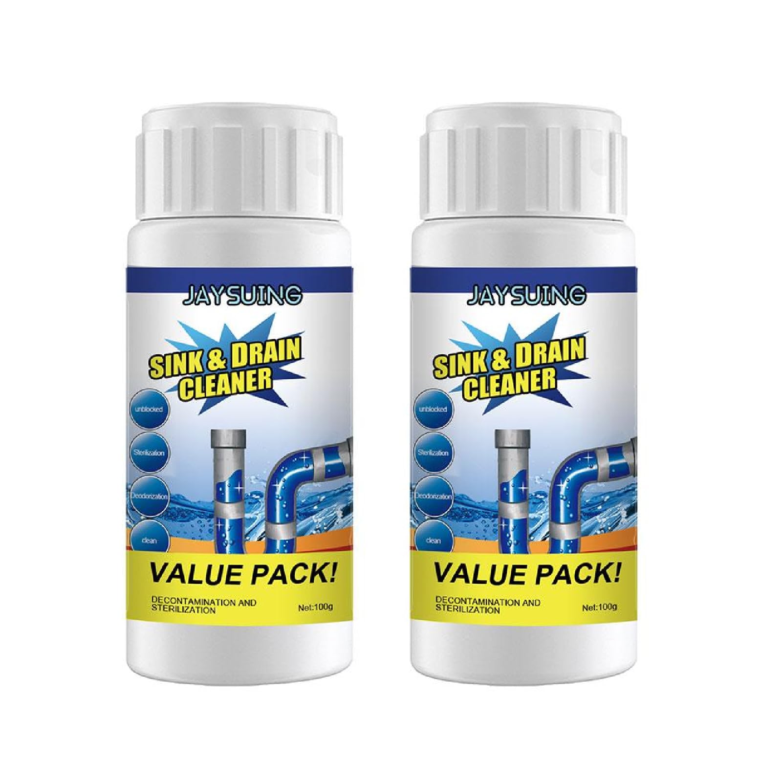 Pipe Dredge, 110G Powerful Sink and Drain Cleaner Powder, Portable Fast Foaming Pipeline Quick Cleaning Tool, Pipe Dredging for Kitchen Toilet (2pcs)