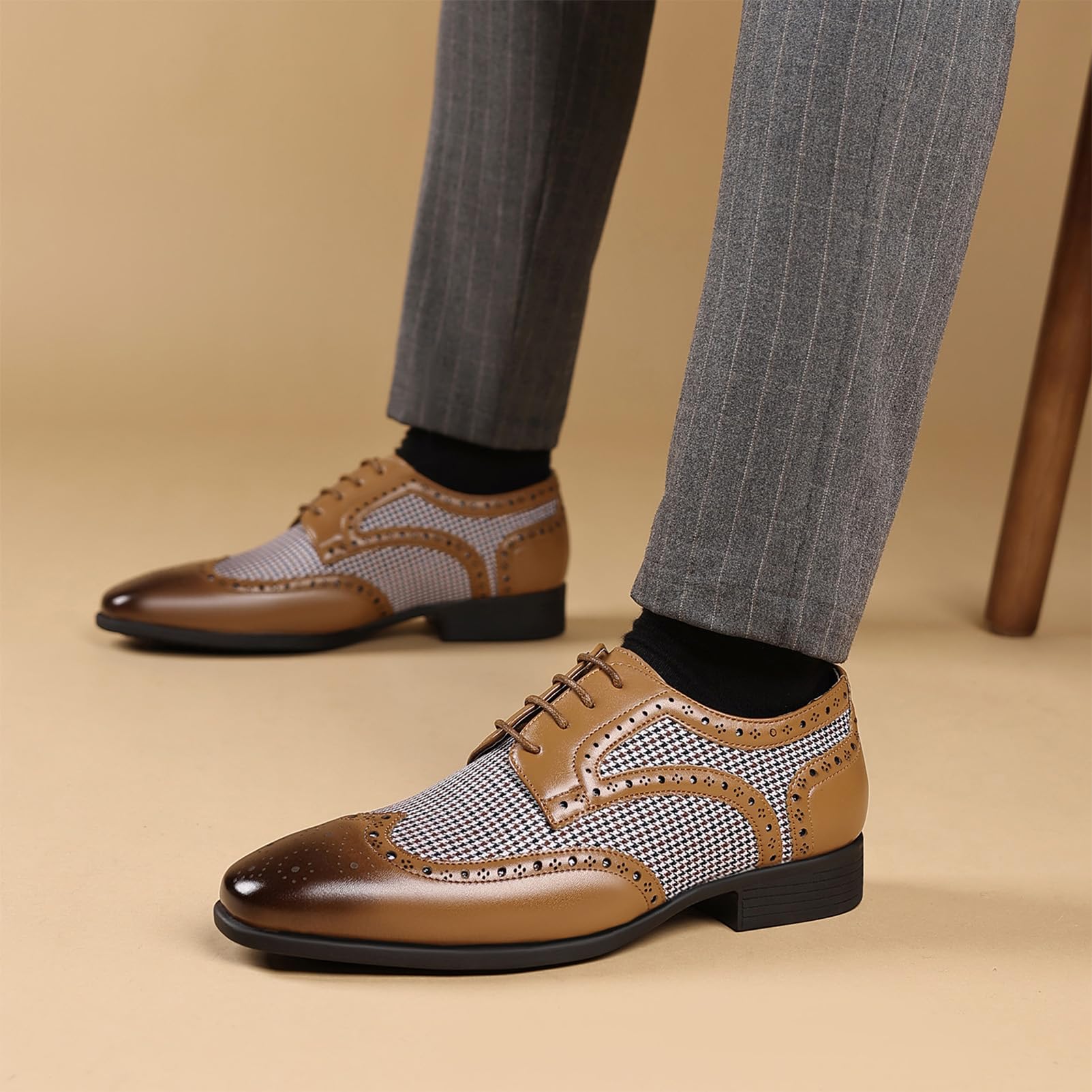 ANUFER Hombre Guapo Bloque de Color Zapatos de Vestir con Cordones Piel Sintética Brogues