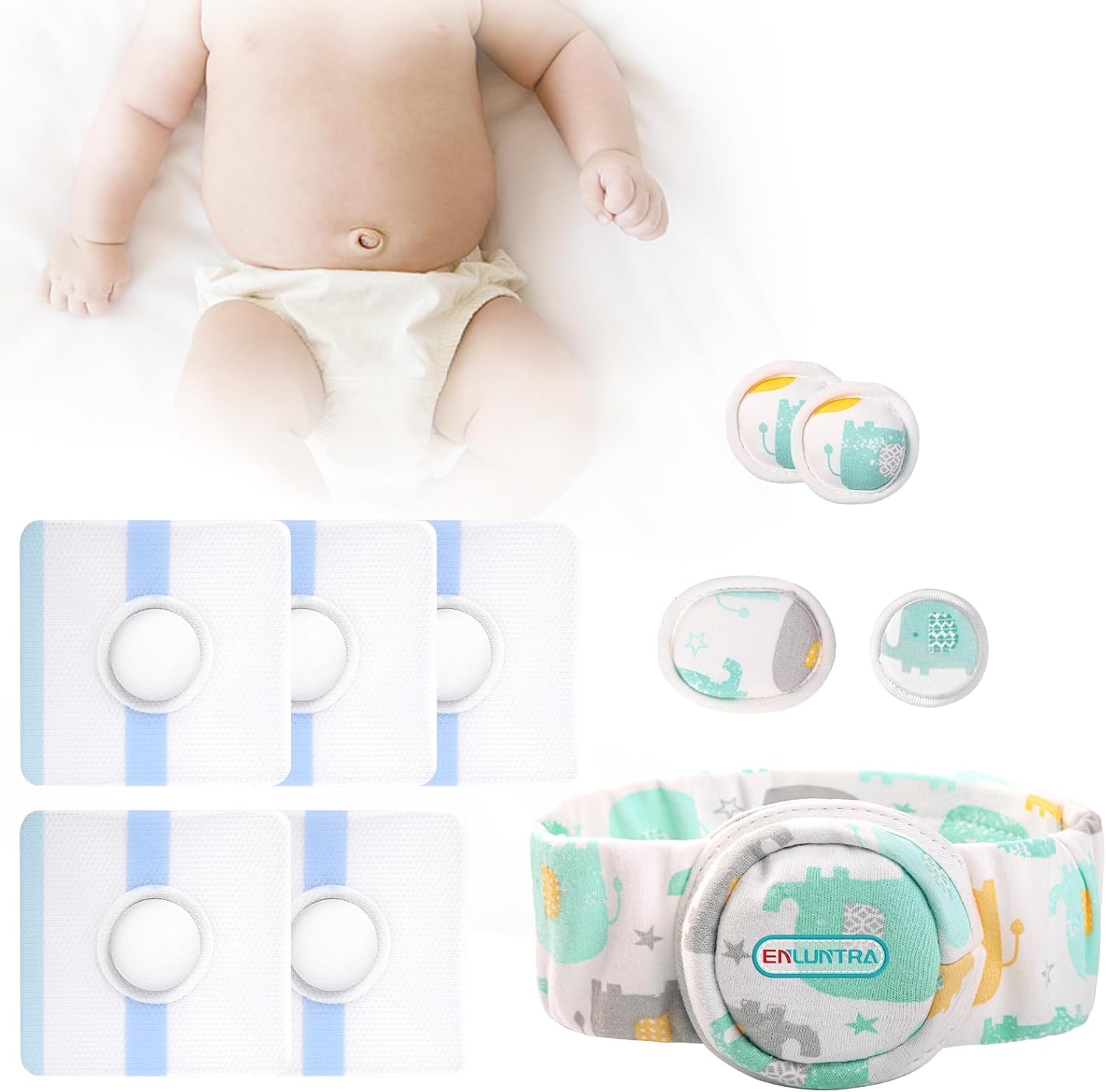 Umbilical Hernia Belt Kit for Baby, Infant Belly Button Band, Support Adjustable Navel Belly Band,Hernia Belt with 4 Compression Pads and 5 Navel Patches, Baby Belly Navel Patches, Hernia Patch