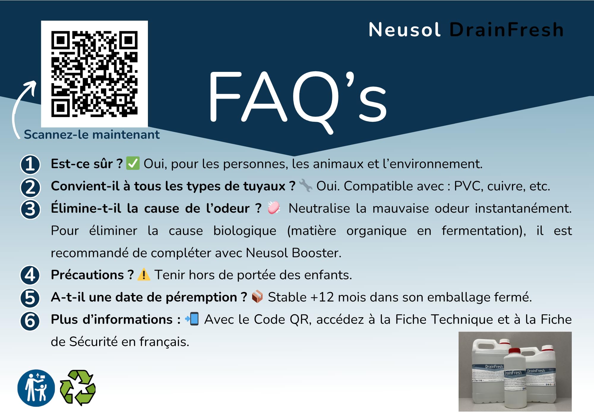 DrainFresh – Neutralisant d'odeurs canalisations et réservoirs – 1 L | Action immédiate, formule naturelle, usage domestique et professionnel – Maison, hôtel, camping-car