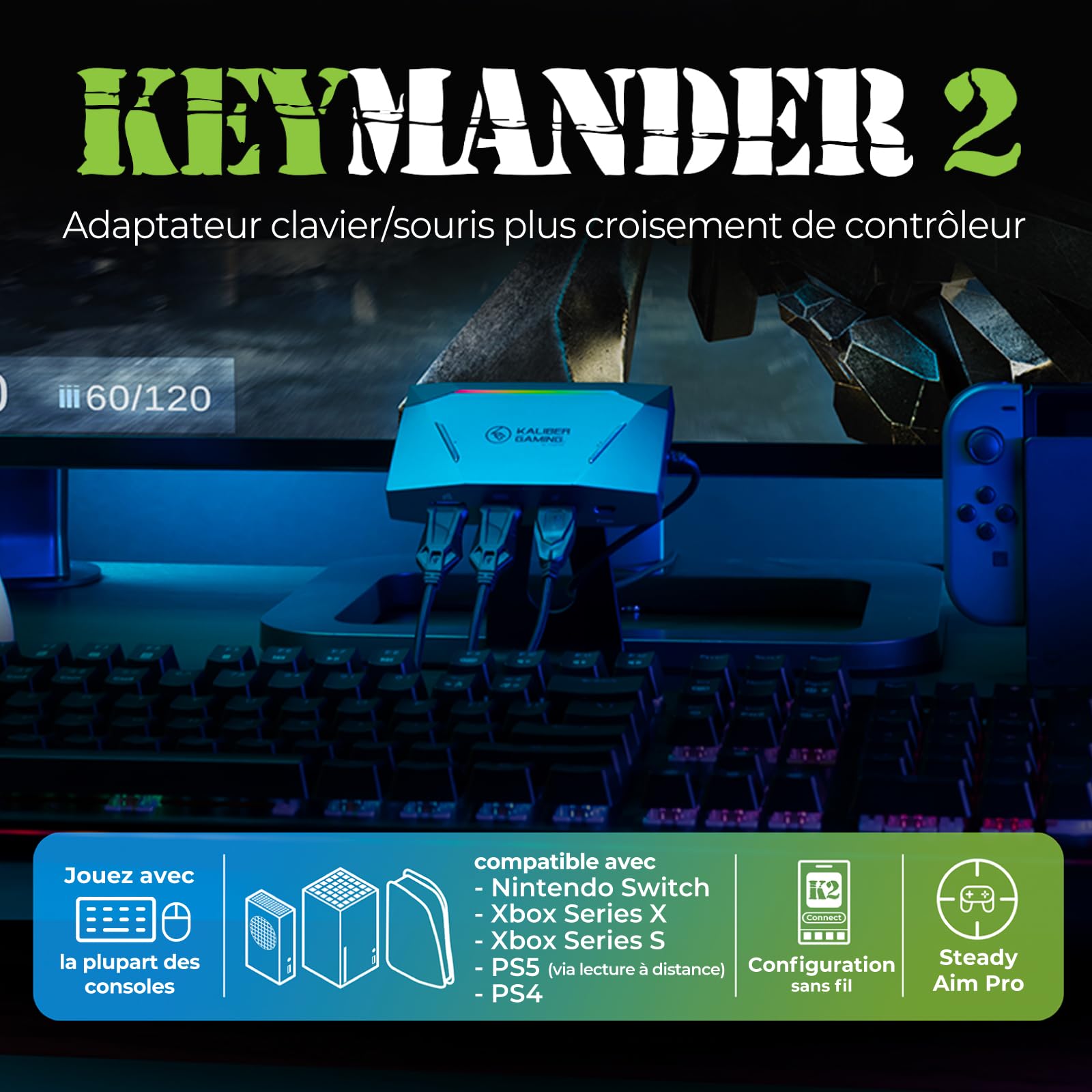 IOGEAR KeyMander 2 - Adaptateur Clavier Souris Switch pour Xbox Series X|S, PS5 PS4 et Nintendo Switch avec fonction Cross-Over pour la manette