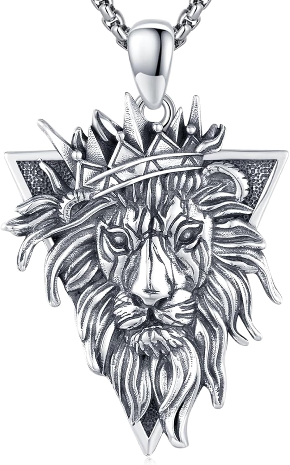 Cuoka Lion Necklace for Men Women S925 Sterling Silver King Retro Punk Gothic Hip Hop Rock Animal Lion Head Pendant Charm Jewelry Chain Necklace Viking Protection Amulet Necklaces