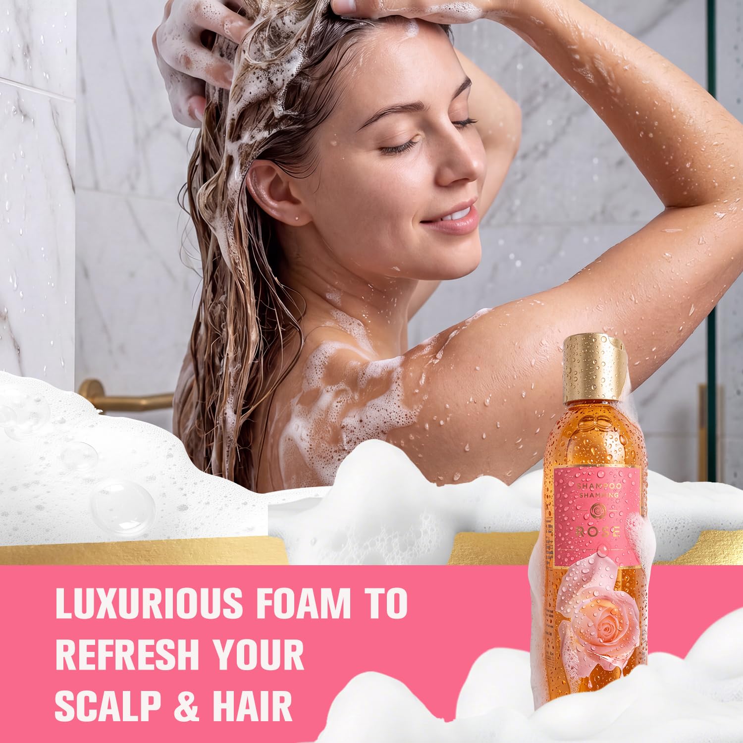 SPA LUXETIQUE Zestaw upominkowy do kąpieli dla kobiet – zestaw do pielęgnacji róży filcowe worki z 6-częściowym rozmiarem podróżnym, żel pod prysznic, balsam do ciała, płyn do kąpieli, krem do rąk