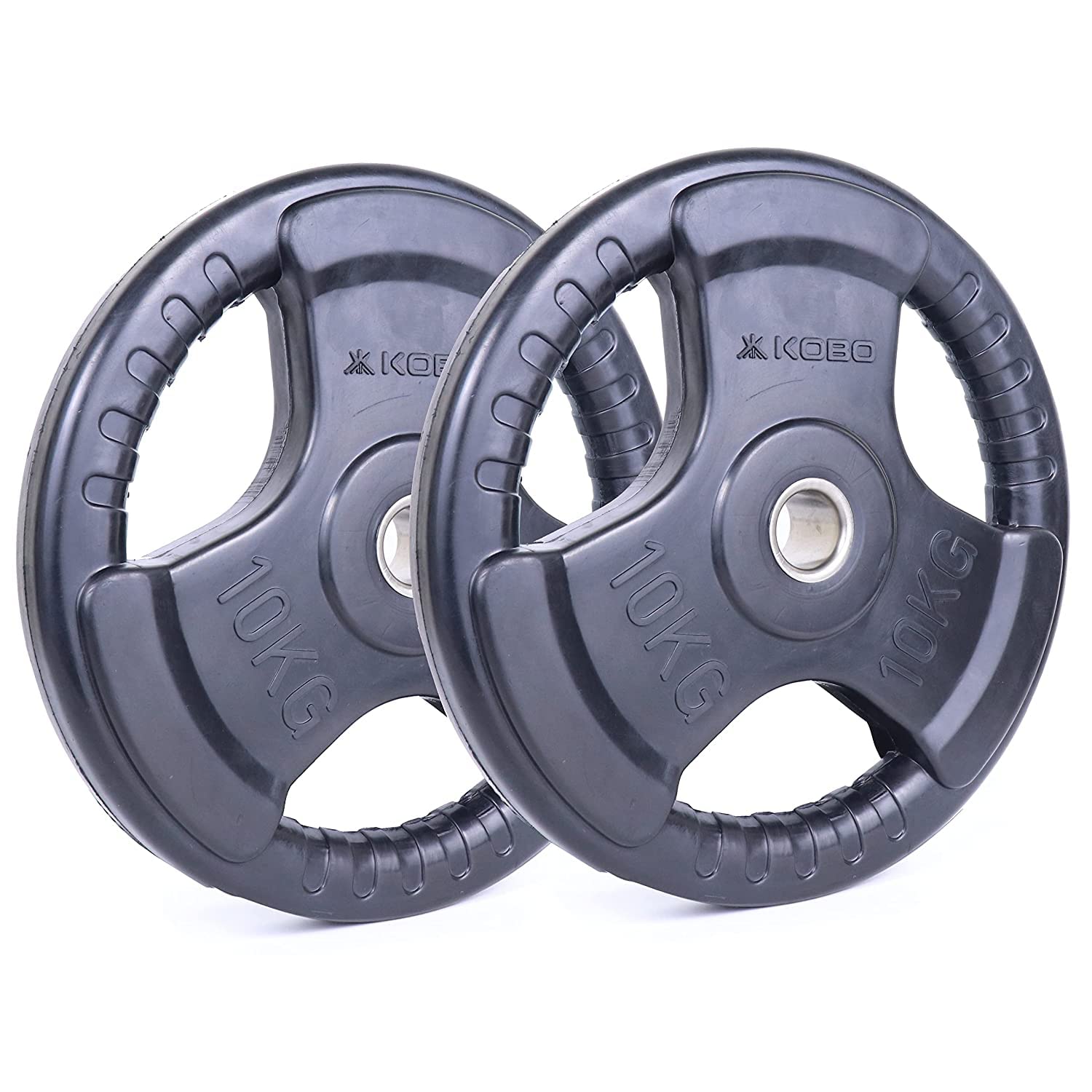 Kobo Imported Premium Rubber Weight Plates 10 Kg (31 mm) Fitness Rubber Coated Tri-grip Plate & Integrated Metal Grip - (10 Kg x 2 = 20 Kg)