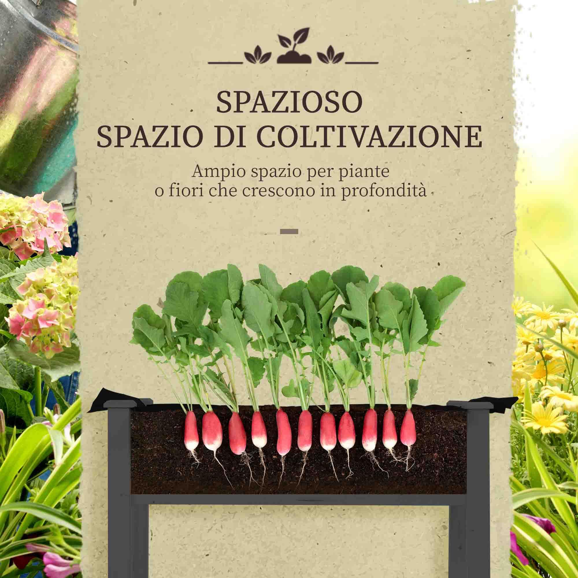 Outsunny Letto per Orto Rialzato con Copertura in PE, Fioriera Rialzata da Esterno in Abete con 4 Fori di Drenaggio, per Fiori e Verdure, per Giardino, Balcone, 121x55x117 cm, Grigio Scuro