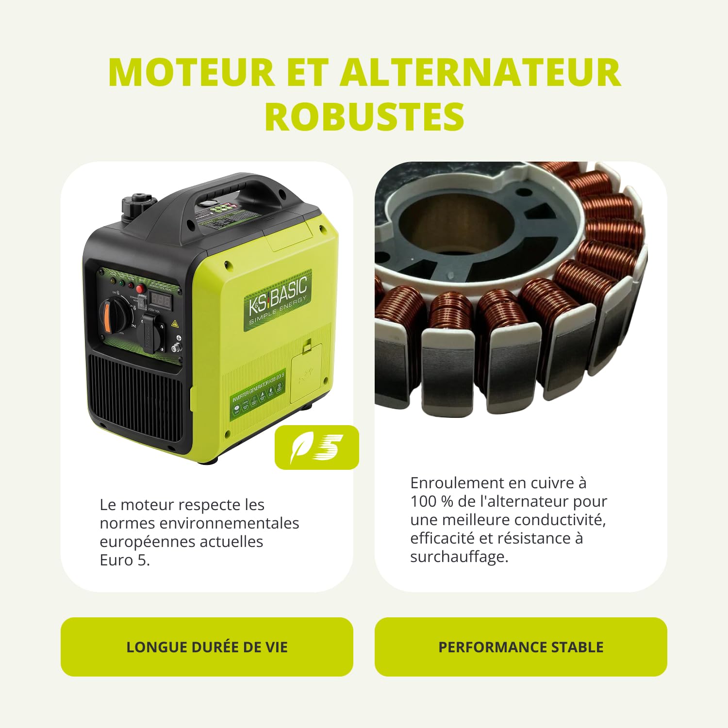 K&S BASIC Générateur inverter 20i S 2000 W, générateur de secours à essence 230 V - Onde sinusoïdale pure, générateur de courant avec mode éco, affichage LED, puissance nominale de 1,8 kW, portable