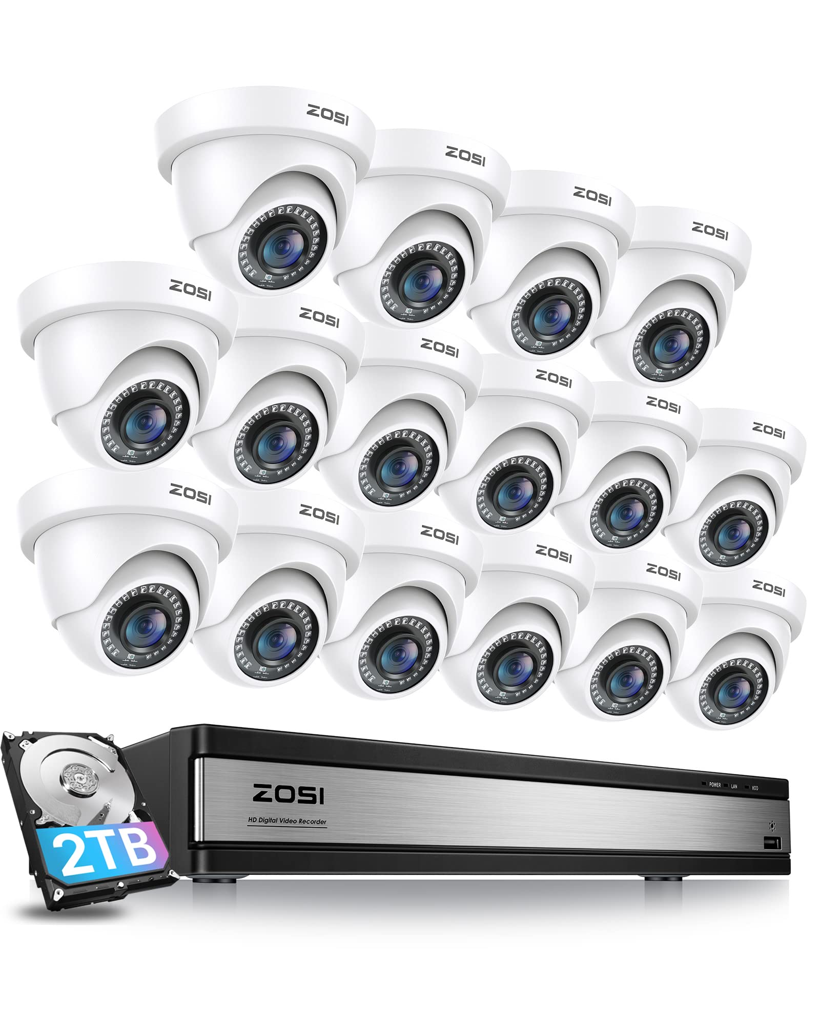 ZOSI 3K Lite 16 Channel Camera System, 16 X 2MP Cameras, 2TB HDD
