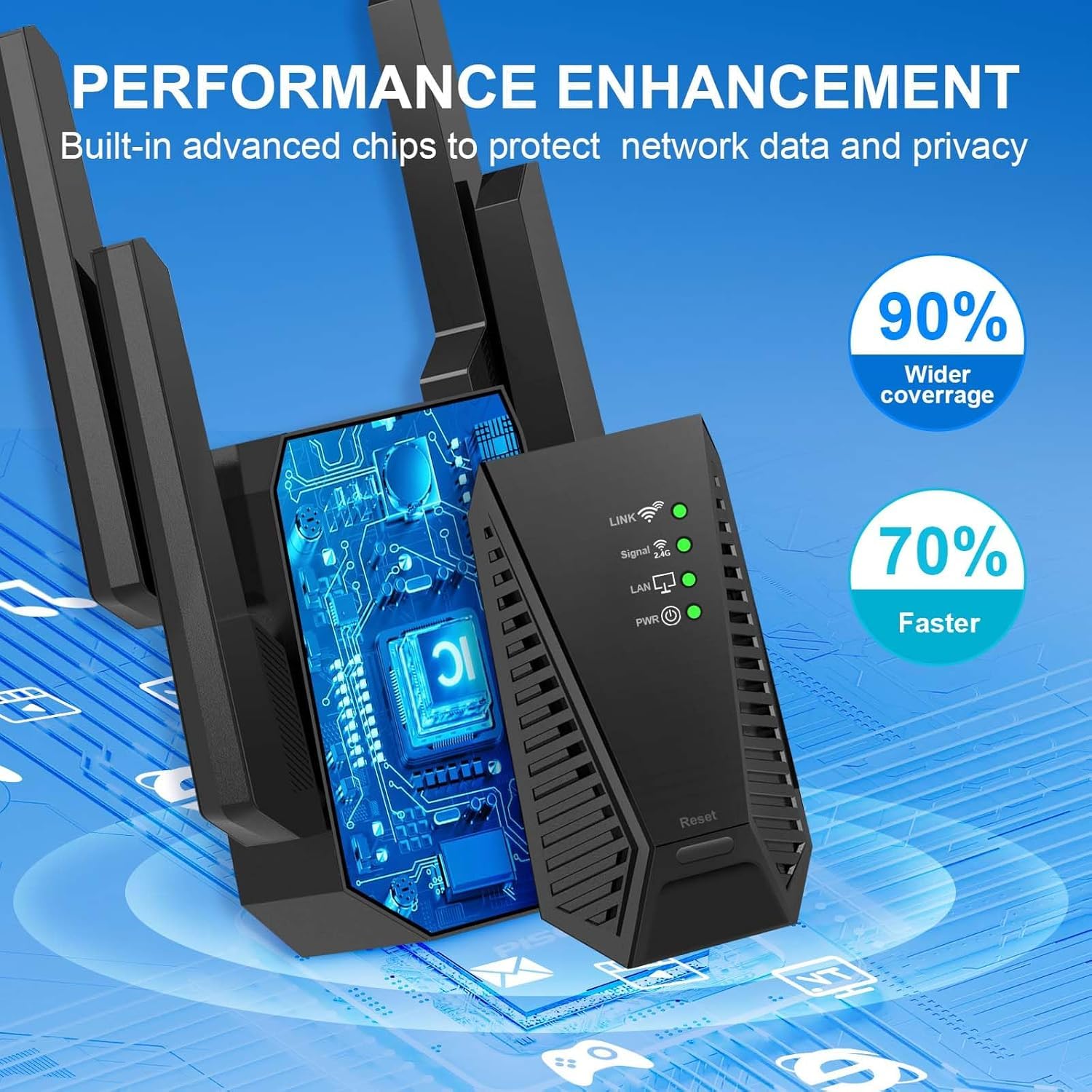 Amplificador de WiFi con puerto Ethernet, repetidor WiFi y amplificador de cobertura, amplificador de Internet de banda ancha, extensor de rango WiFi para el hogar aumenta la cobertura WiFi