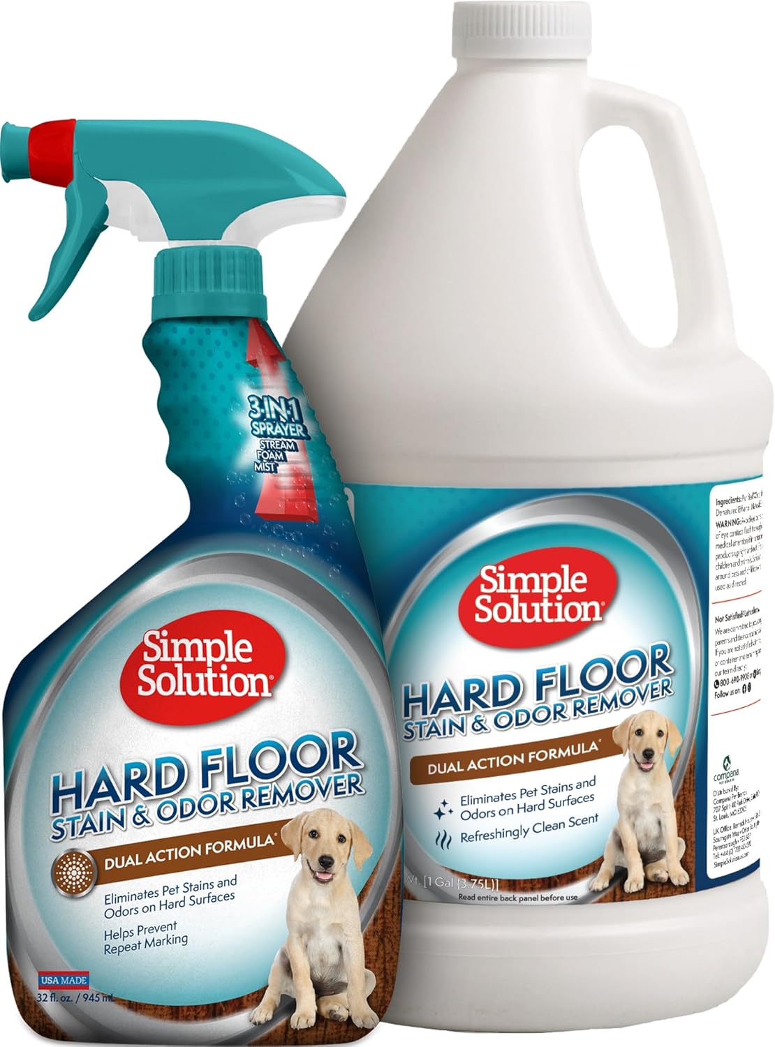 Simple Solution Hard Floor Pet Stain and Odor Remover, Dog Stain and Odor Eliminator Spray, Enzyme Cleaner, Pet Urine Remover for Hardwood Floors, Pee and Poop Destroyer, 32oz and Gallon Bundle 160 Fl Oz (Pack of 1) - Image 1 of 8