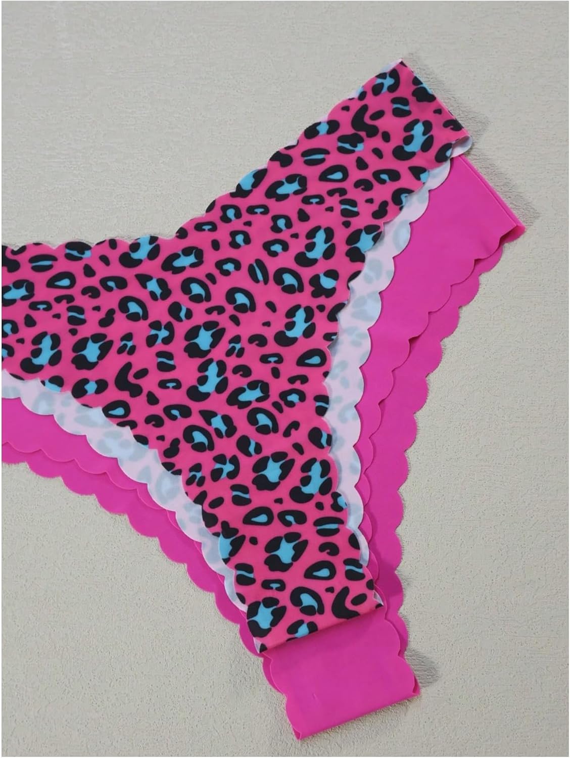 Women's 10 Pack Thongs Set Leopard Print Seamless Brief Floral Scallop Mid Rise No Show Panty Set - Image 5