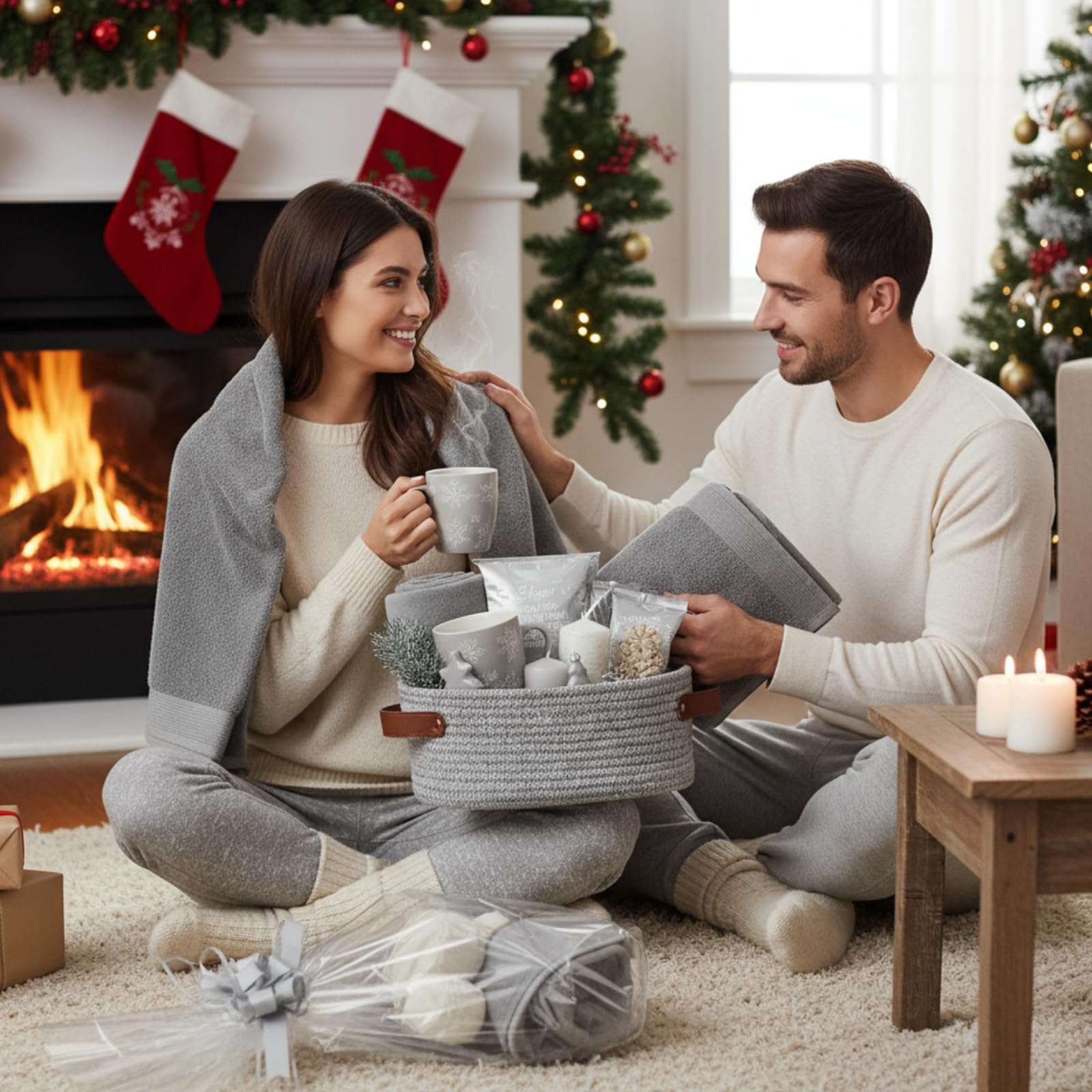 Colingmill Paquete de 2 cestas de regalo para el día de San Valentín con asas con bolsas de regalo, cintas, cestas tejidas, caja de regalo vacía para regalos, cestas de regalo, boda, Pascua (gris