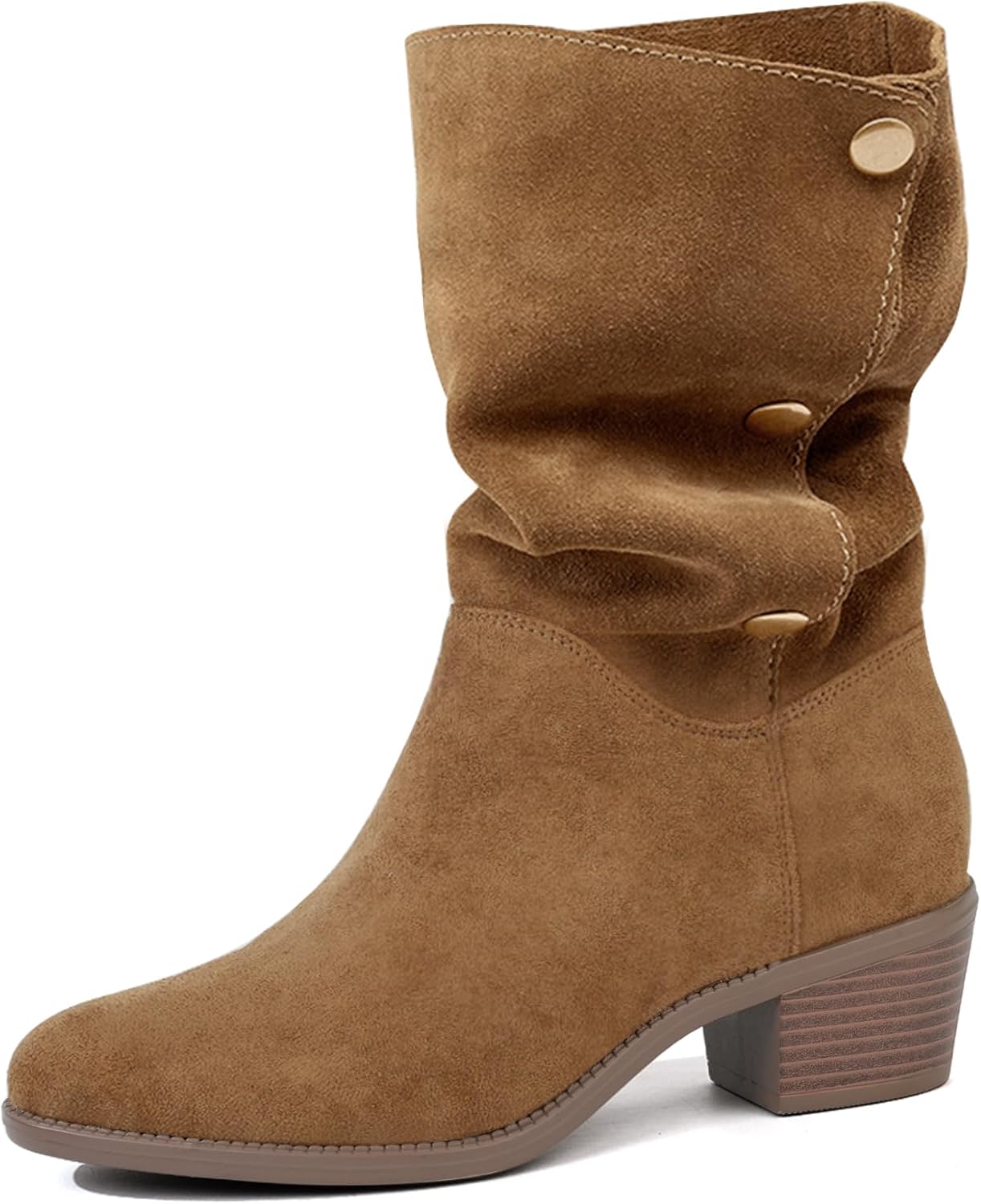starmerx Womens Mid Calf Boots - Chunky Block Heel